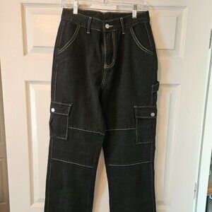 Black Denim Cargo Pants